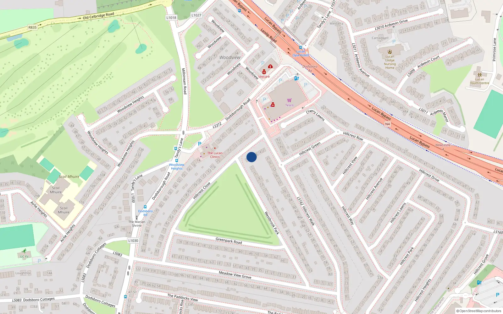 Overhead map showing the location of 8 Hillcrest Close, Lucan