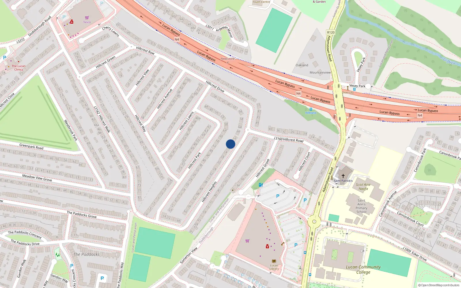 Overhead map showing the location of 8 Hillcrest Heights, Lucan, Dublin