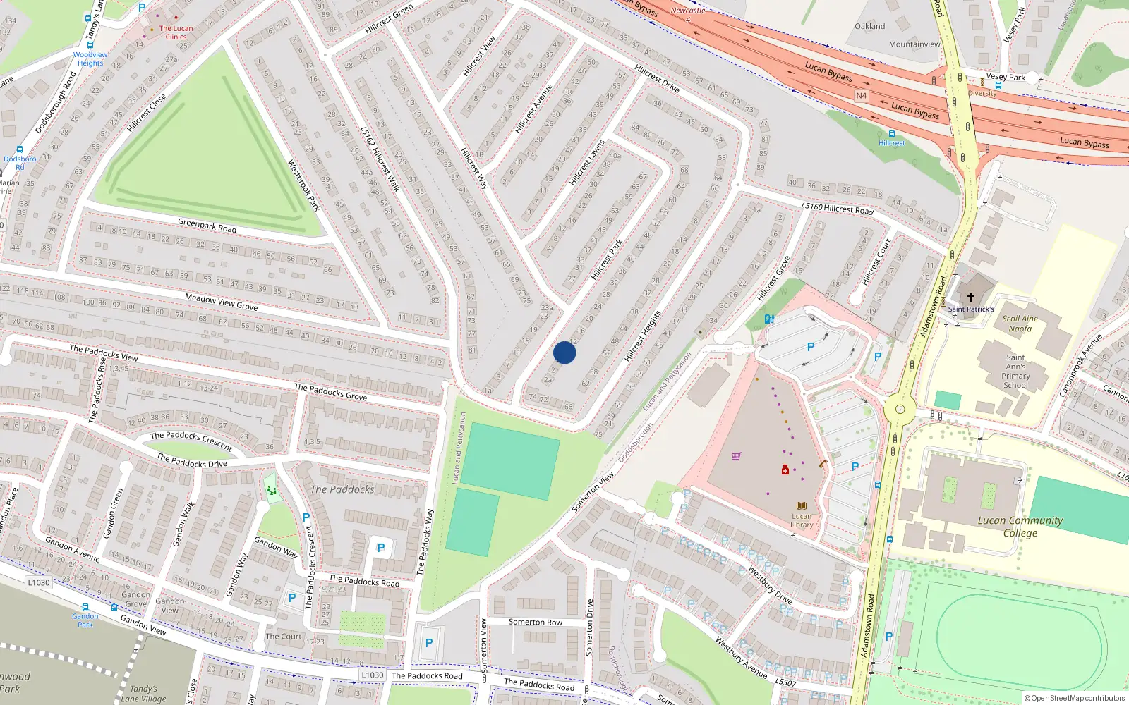 Overhead map showing the location of 8 Hillcrest Park, Lucan, Dublin