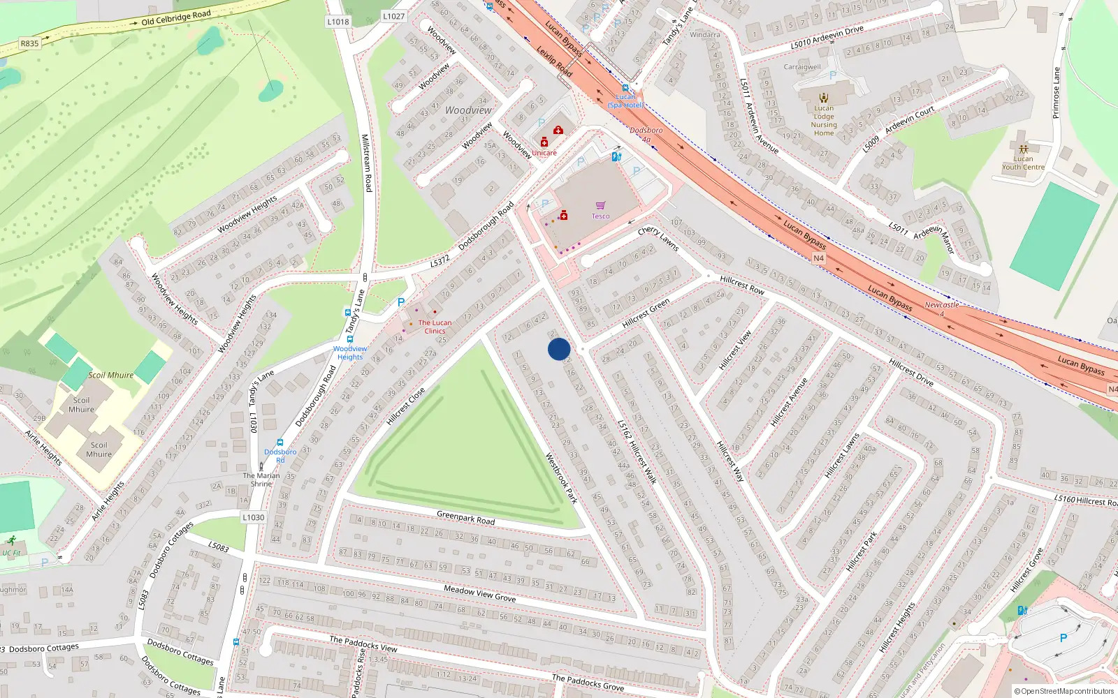 Overhead map showing the location of 8 Hillcrest Walk, Lucan