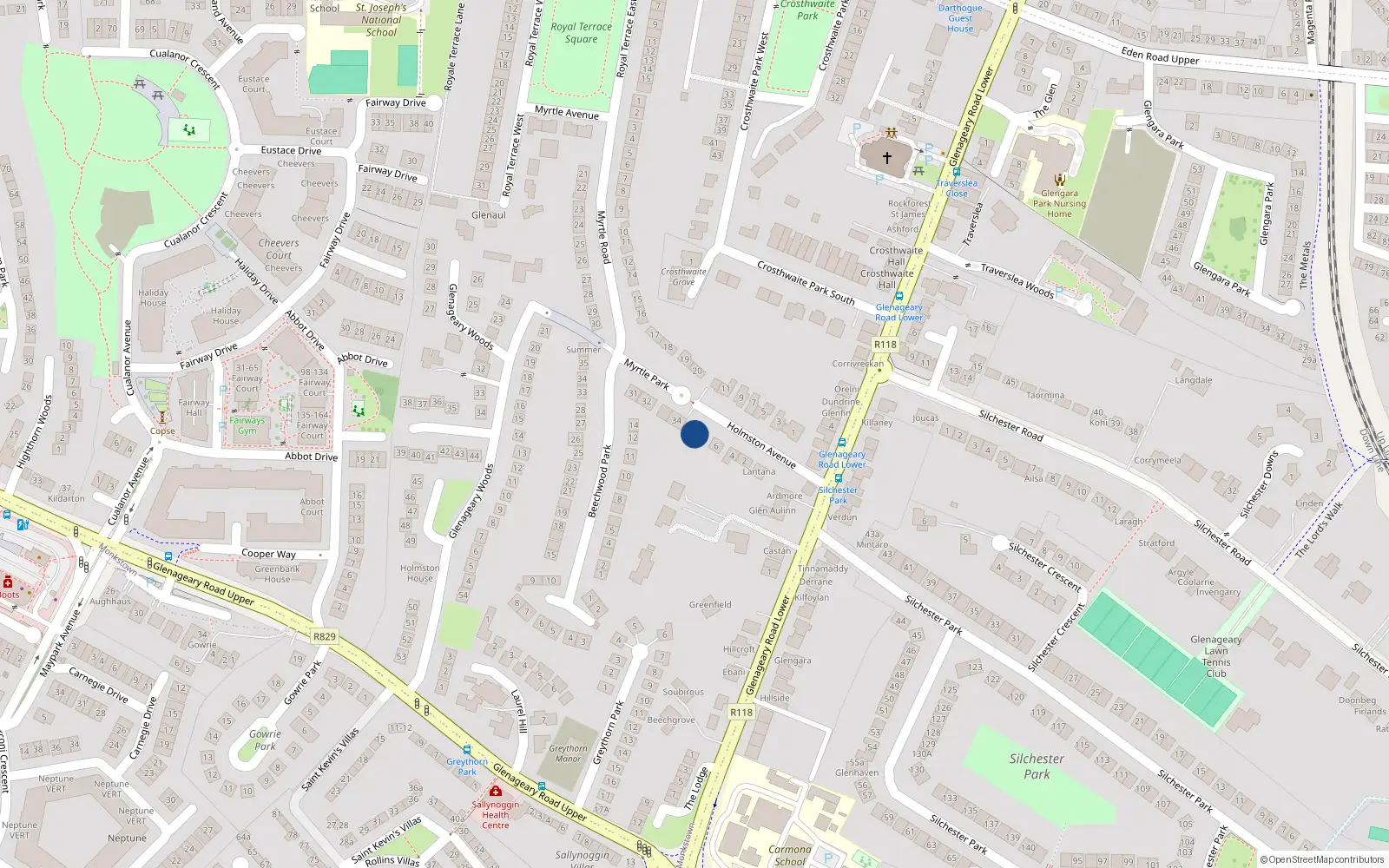 Overhead map showing the location of 8 Holmston Avenue, Glenageary, Co Dublin