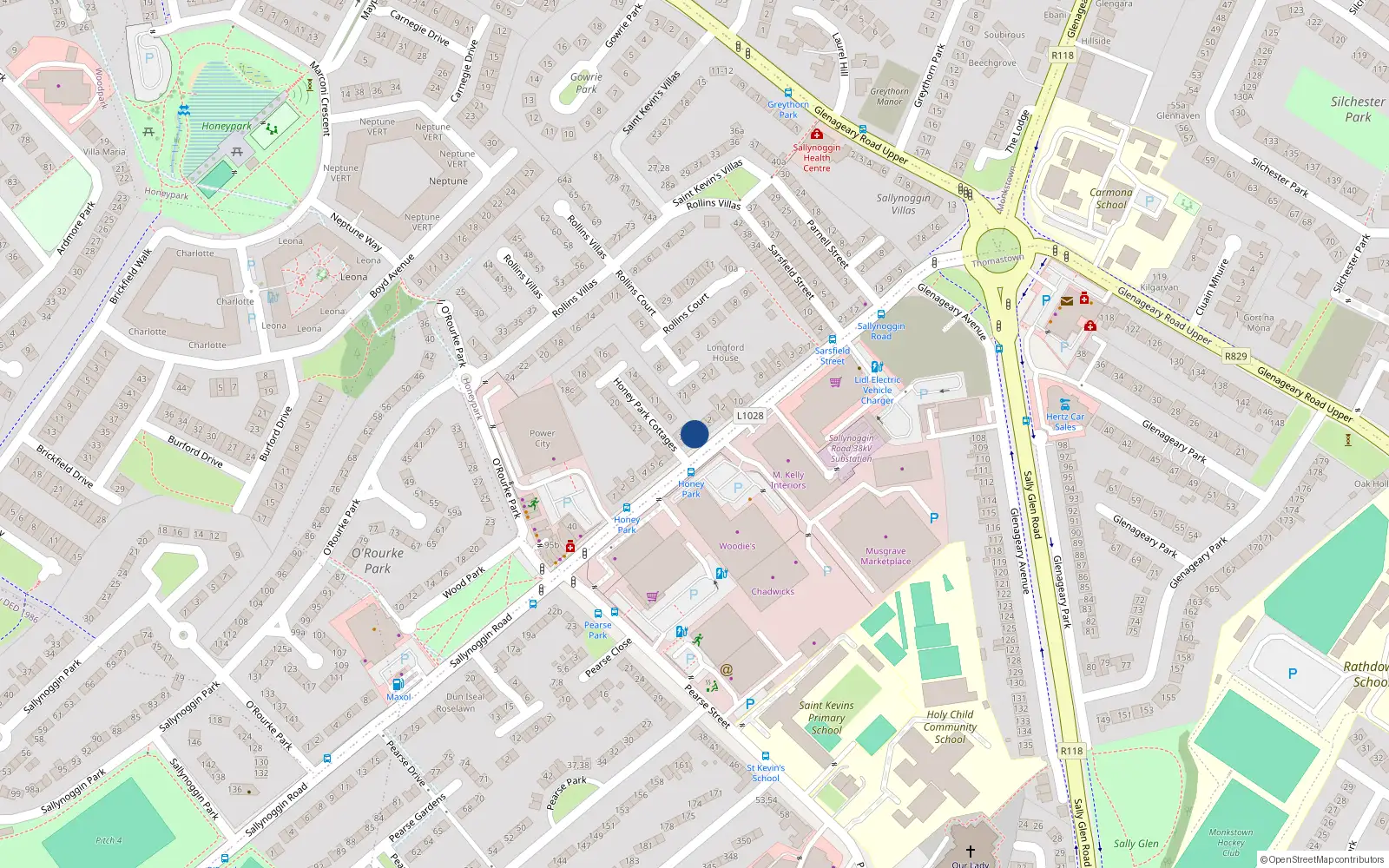 Overhead map showing the location of 8 Honey Park Cottages, Sallynoggin, Co Dublin