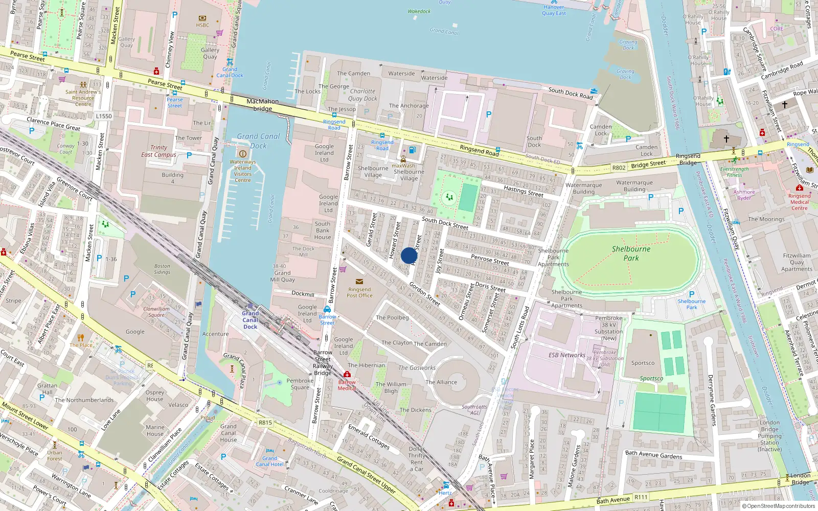 Overhead map showing the location of 8 Hope Street, Dublin