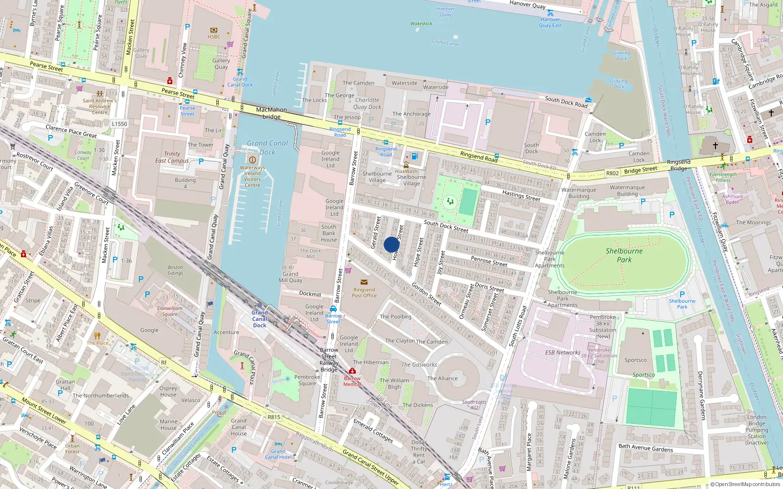 Overhead map showing the location of 8 Howard Street, Dublin 4
