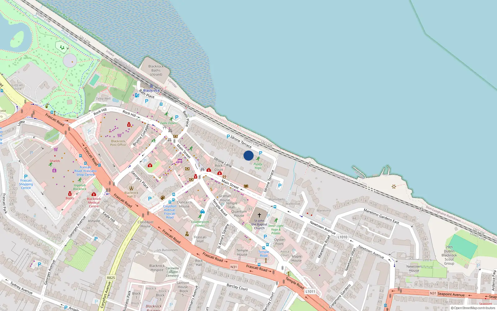 Overhead map showing the location of 8 Idrone Terrace, Blackrock, Dublin
