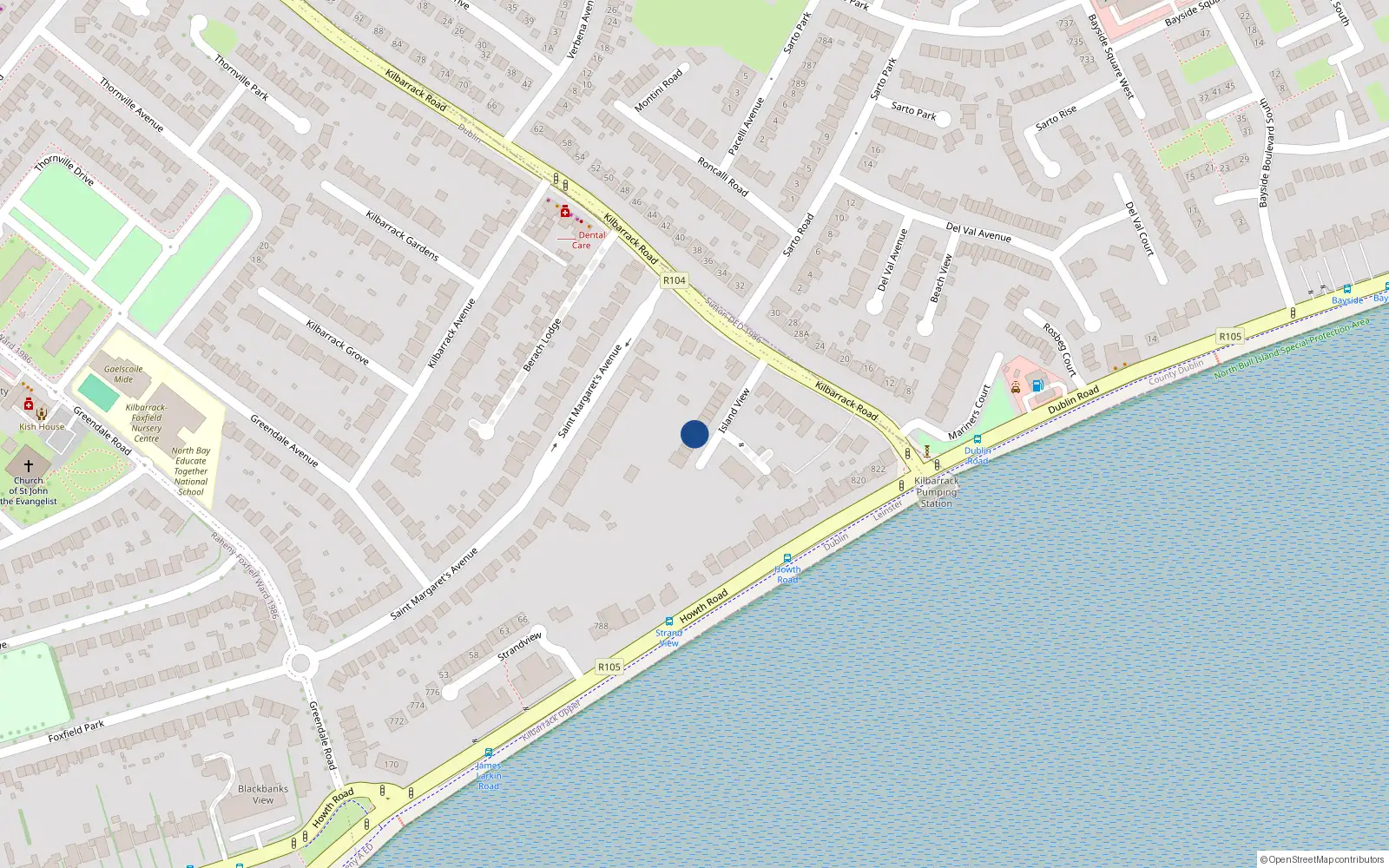 Overhead map showing the location of 8 Island View, Raheny, Dublin 5