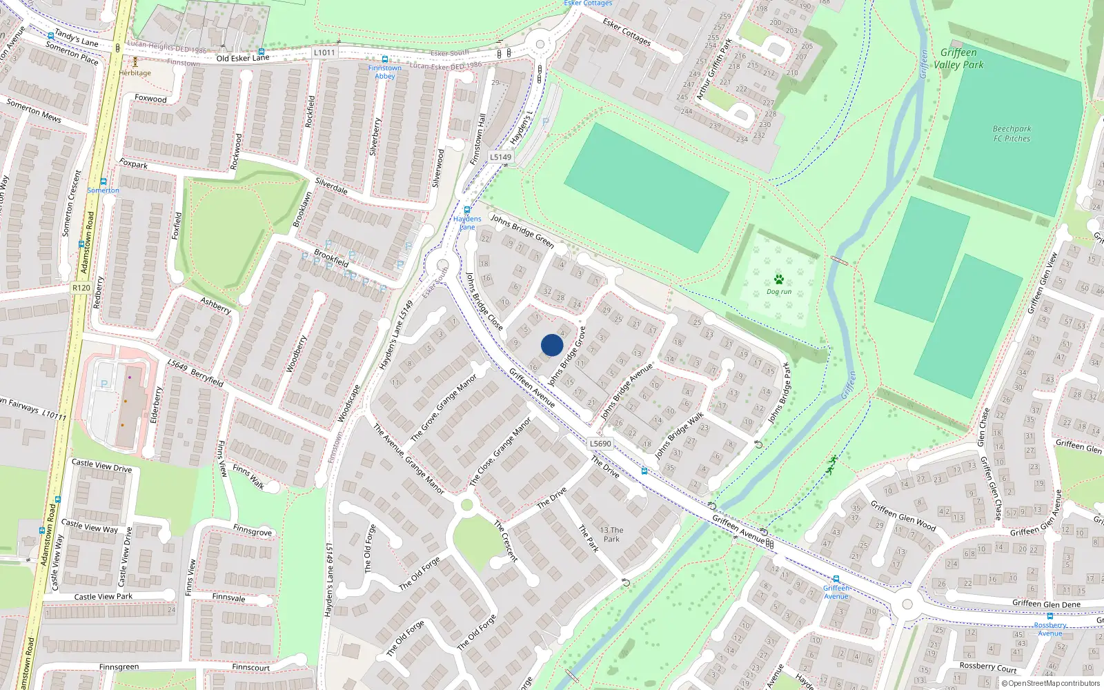 Overhead map showing the location of 8 Johnsbridge Grove, Lucan