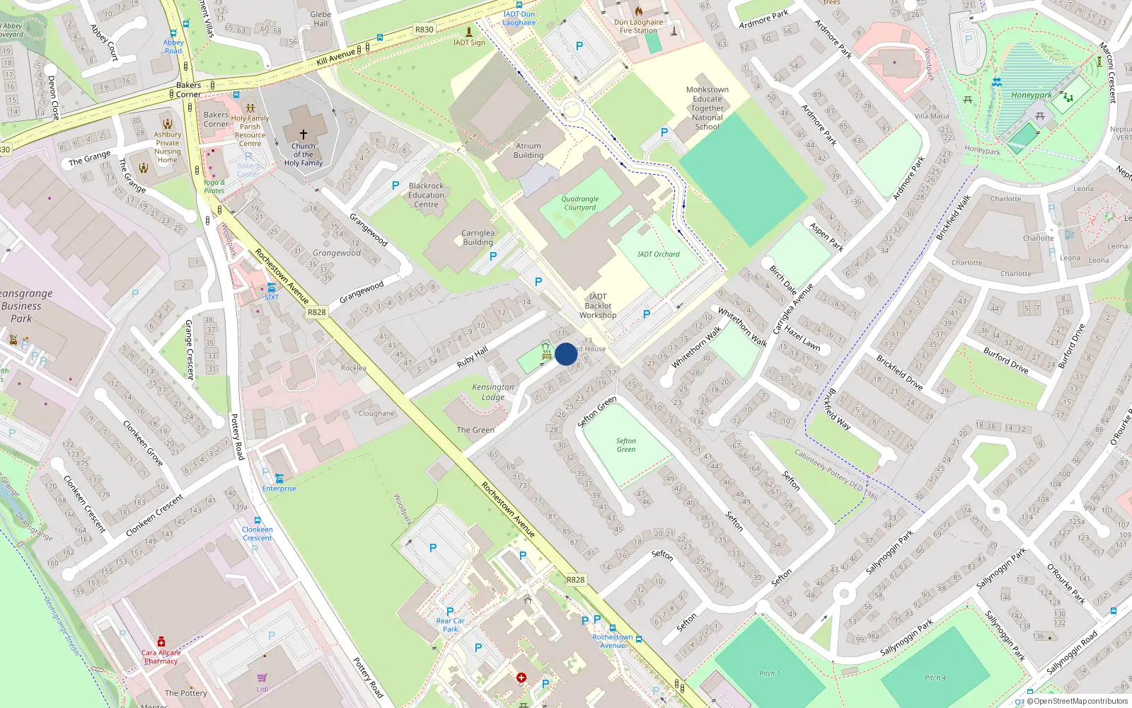 Overhead map showing the location of 8 Kensington Manor, Dun Laoghaire