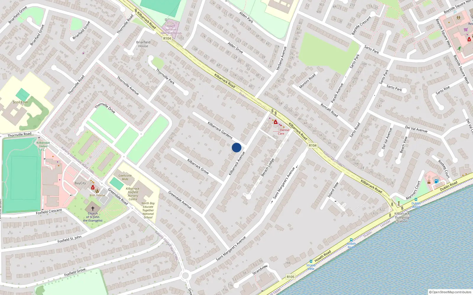 Overhead map showing the location of 8 Kilbarrack Avenue, Dublin 5