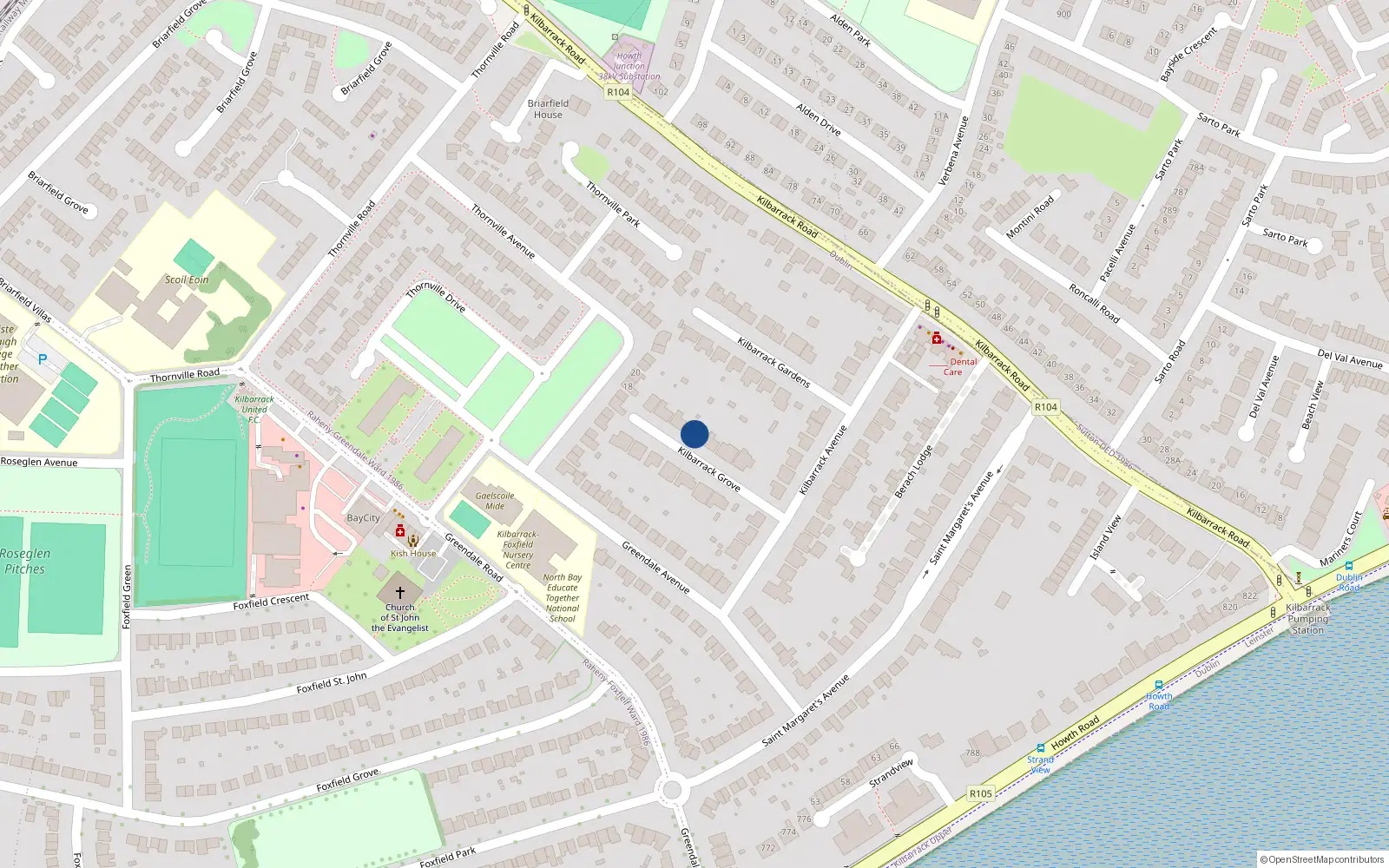 Overhead map showing the location of 8 Kilbarrack Grove, Raheny, Dublin 5