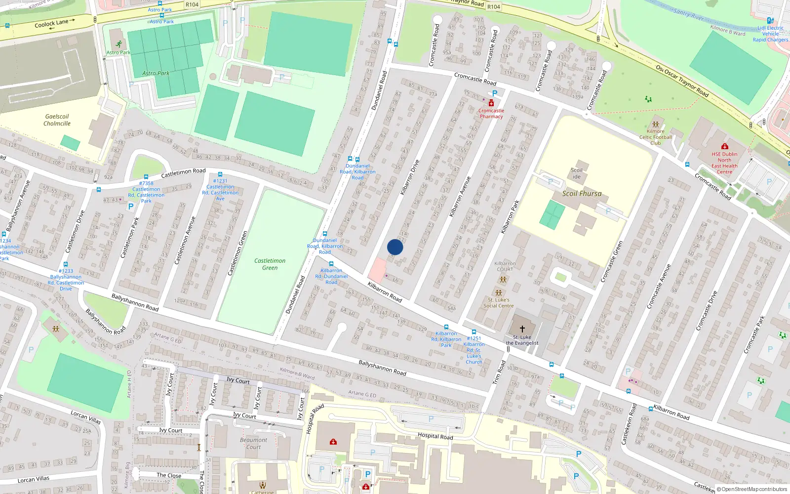 Overhead map showing the location of 8 Kilbarron Drive, Coolock, Dublin 5