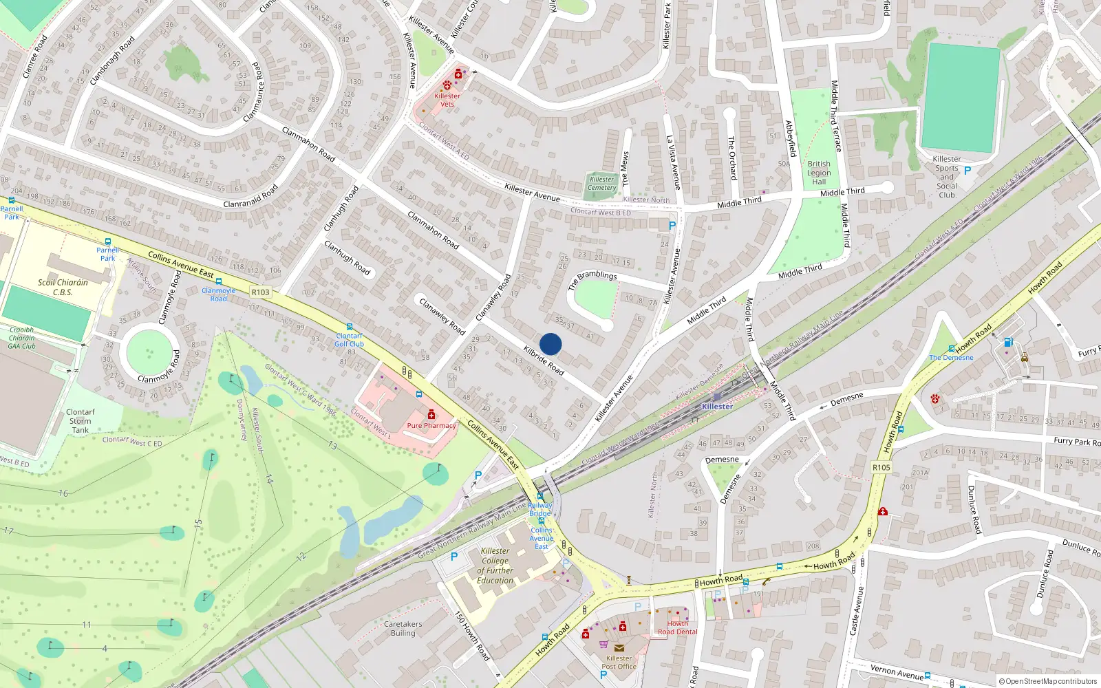 Overhead map showing the location of 8 Kilbride Road, Dublin 5