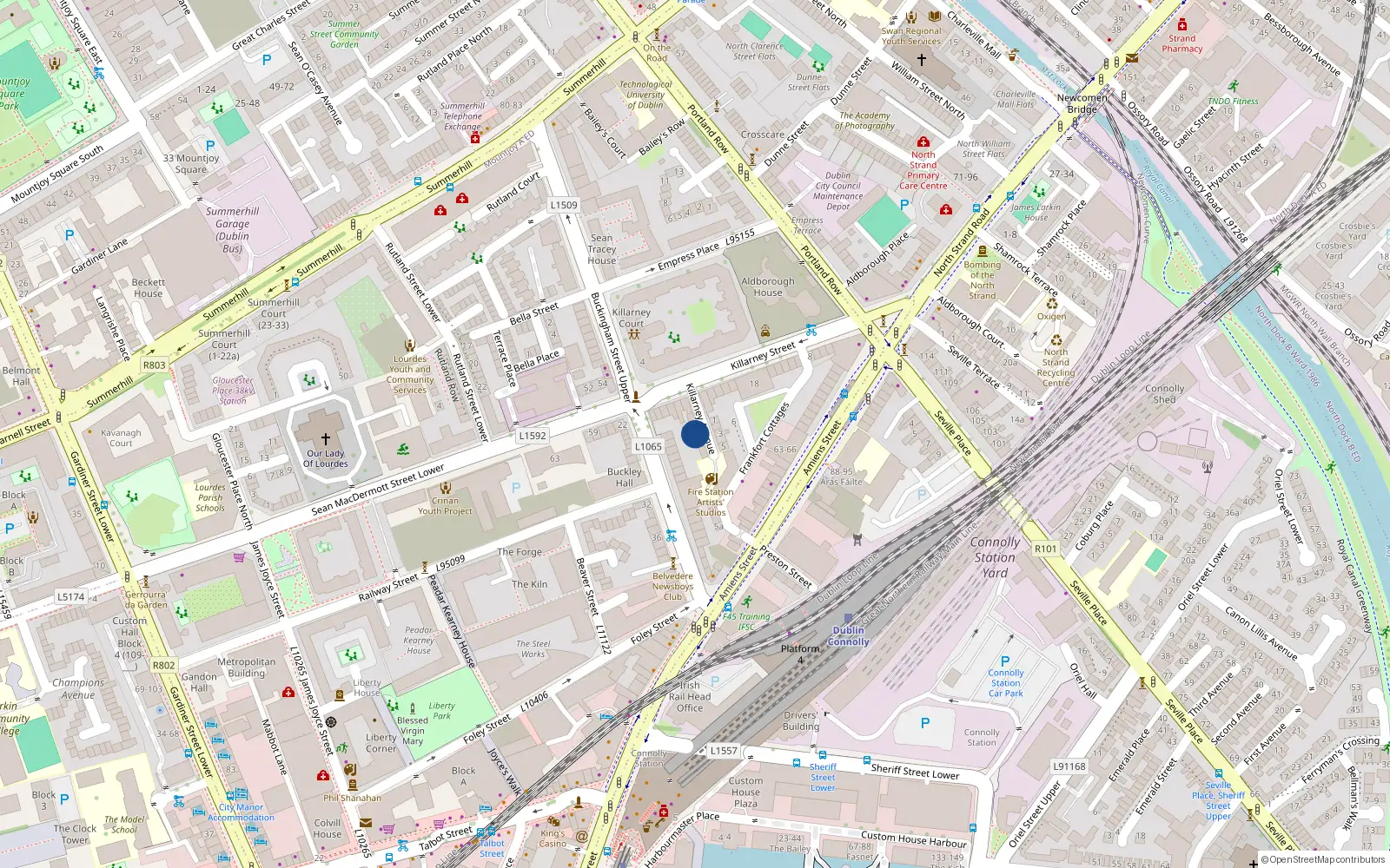 Overhead map showing the location of 8 Killarney Avenue, Off North Strand, Dublin 1