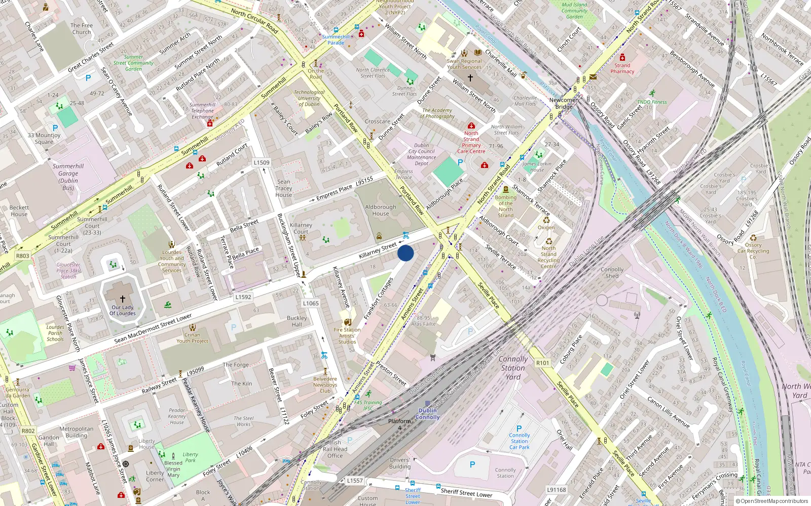 Overhead map showing the location of 8 Killarney St, Dublin 1, Dublin