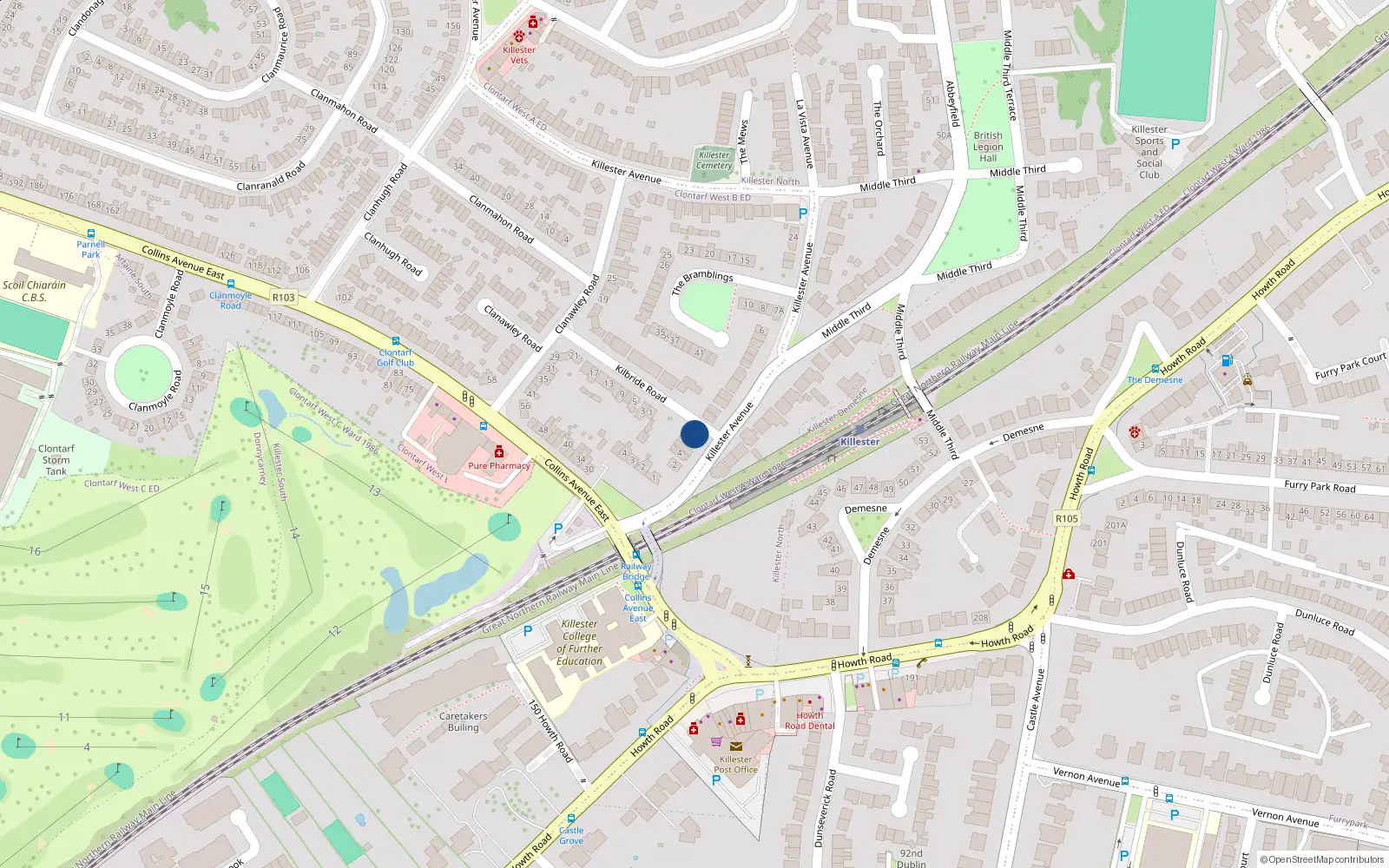 Overhead map showing the location of 8 Killester Avenue, Killester, Dublin 5