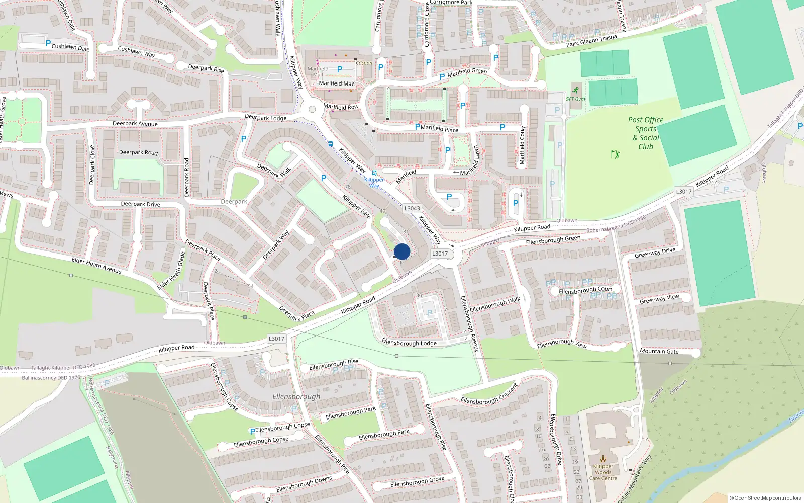 Overhead map showing the location of 8 Kiltipper Gate, Tallaght