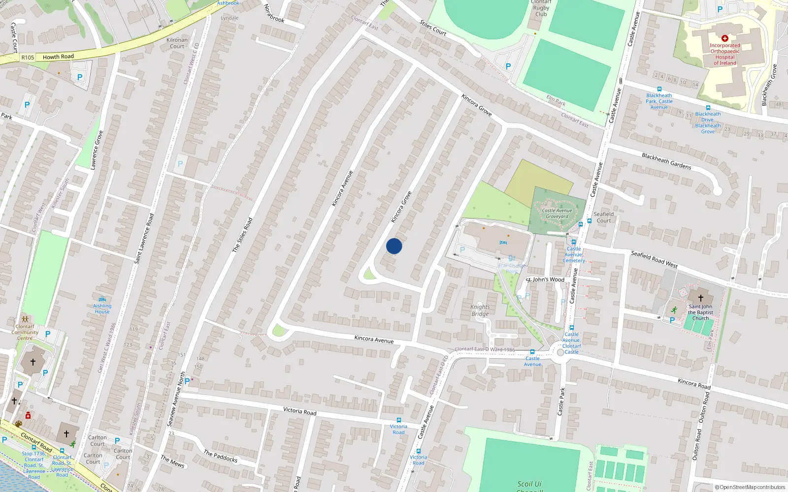 Overhead map showing the location of 8 Kincora Drive, Dublin 3