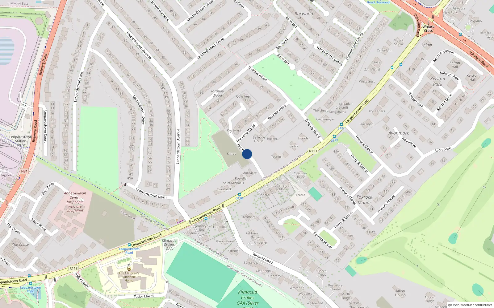 Overhead map showing the location of 8 Kinvara, Fey Yerra, Foxrock