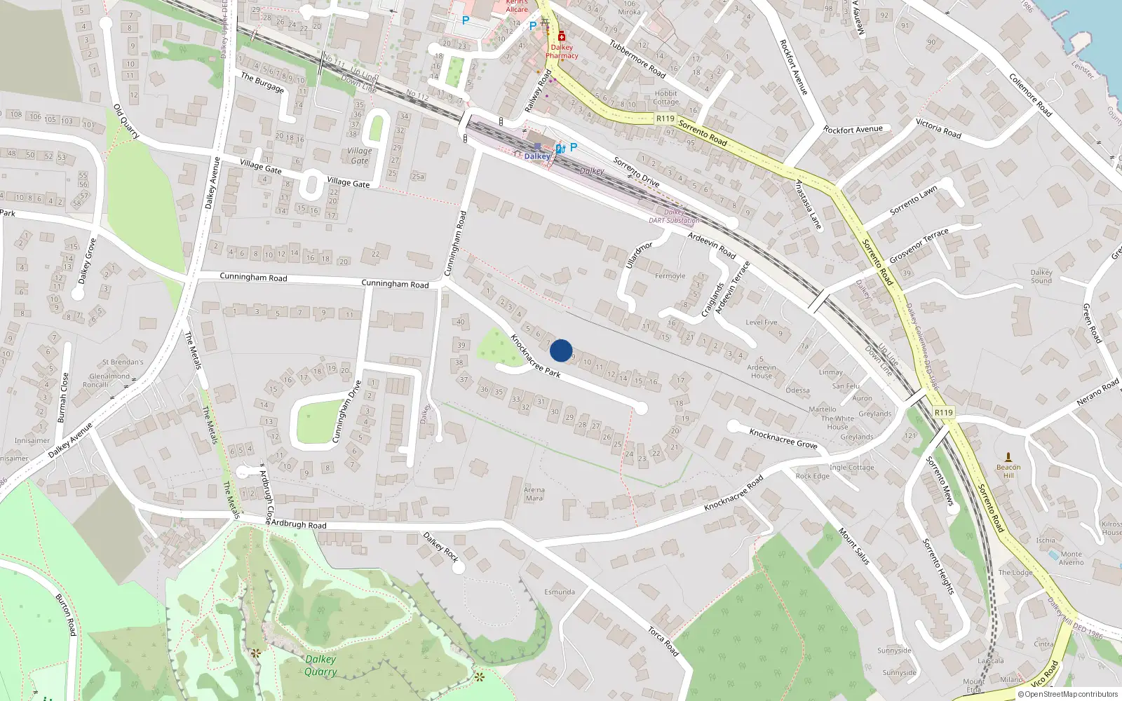 Overhead map showing the location of 8 Knock-Na-Cree Park,, Dalkey