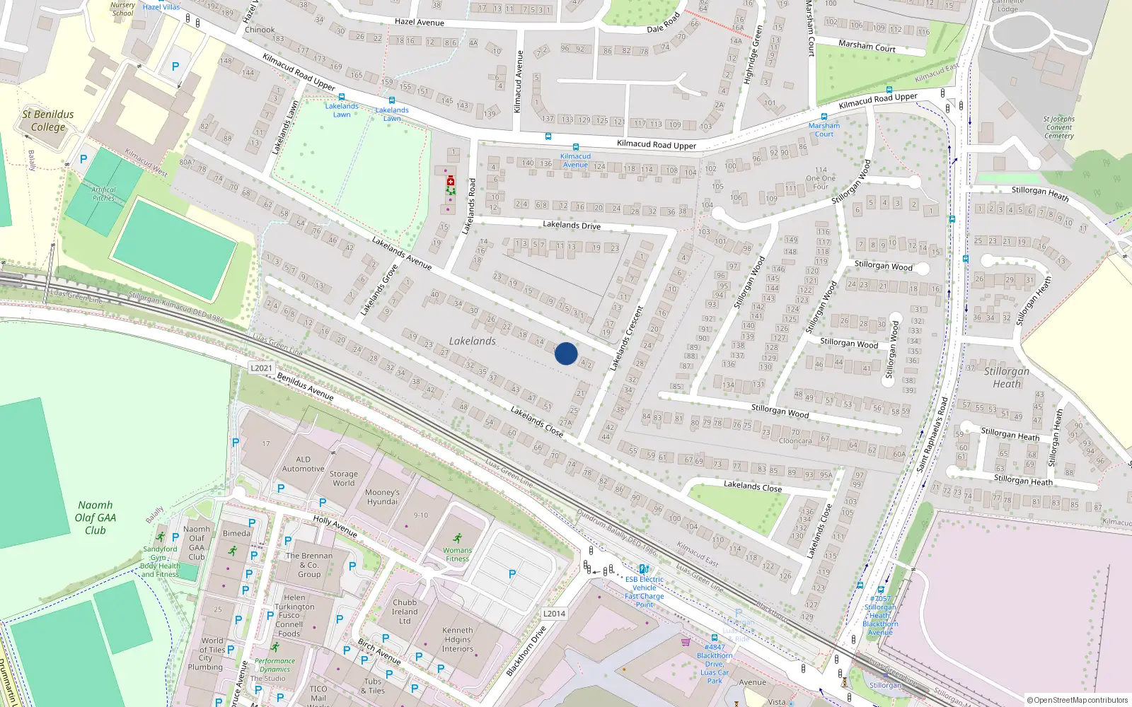 Overhead map showing the location of 8 Lakelands Avenue, Dublin