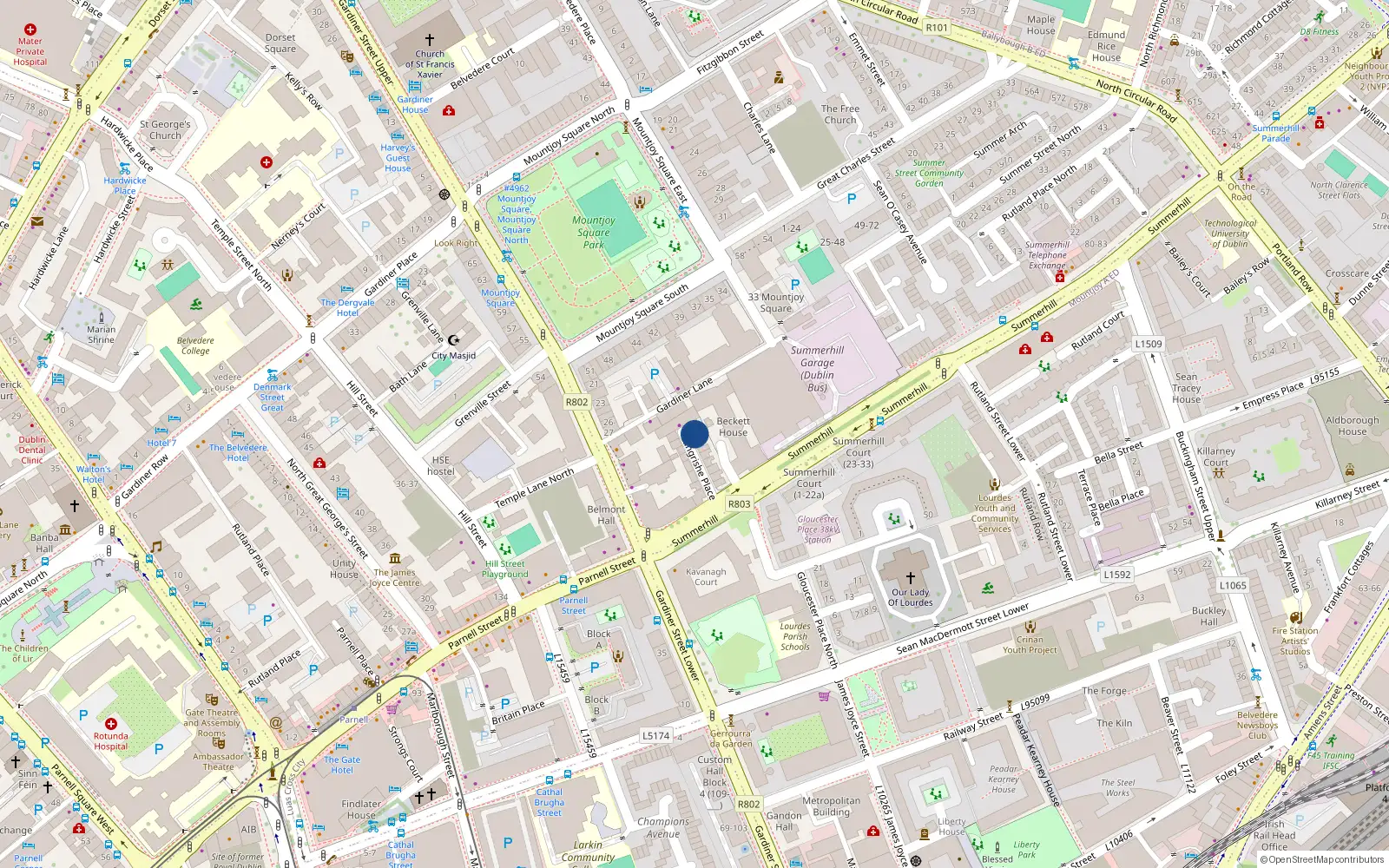 Overhead map showing the location of 8 Langrishe Place, Dublin 1