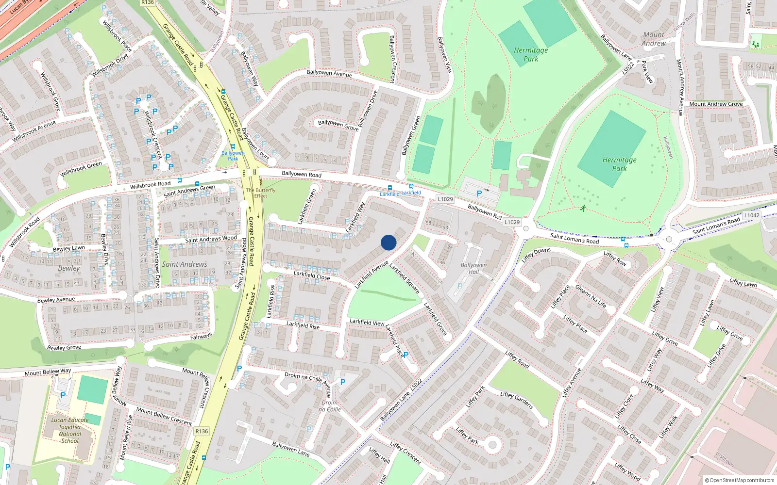 Overhead map showing the location of 8 Larkfield Avenue, Lucan