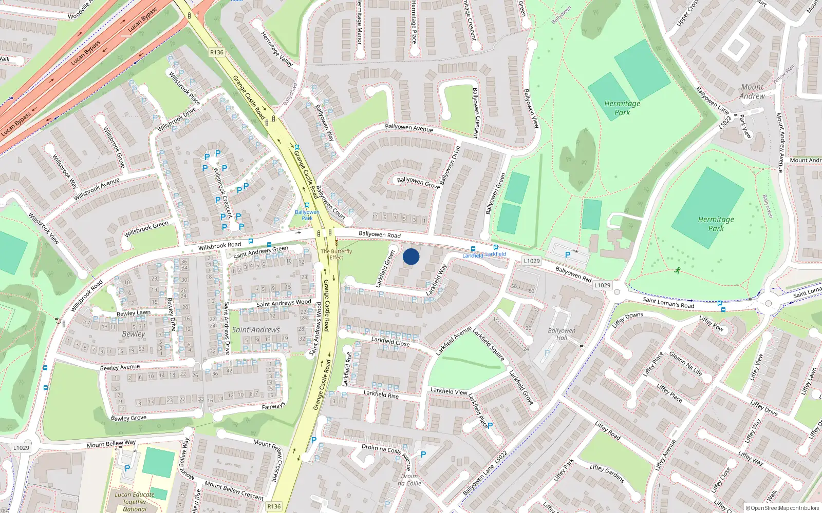 Overhead map showing the location of 8 Larkfield Green, Lucan