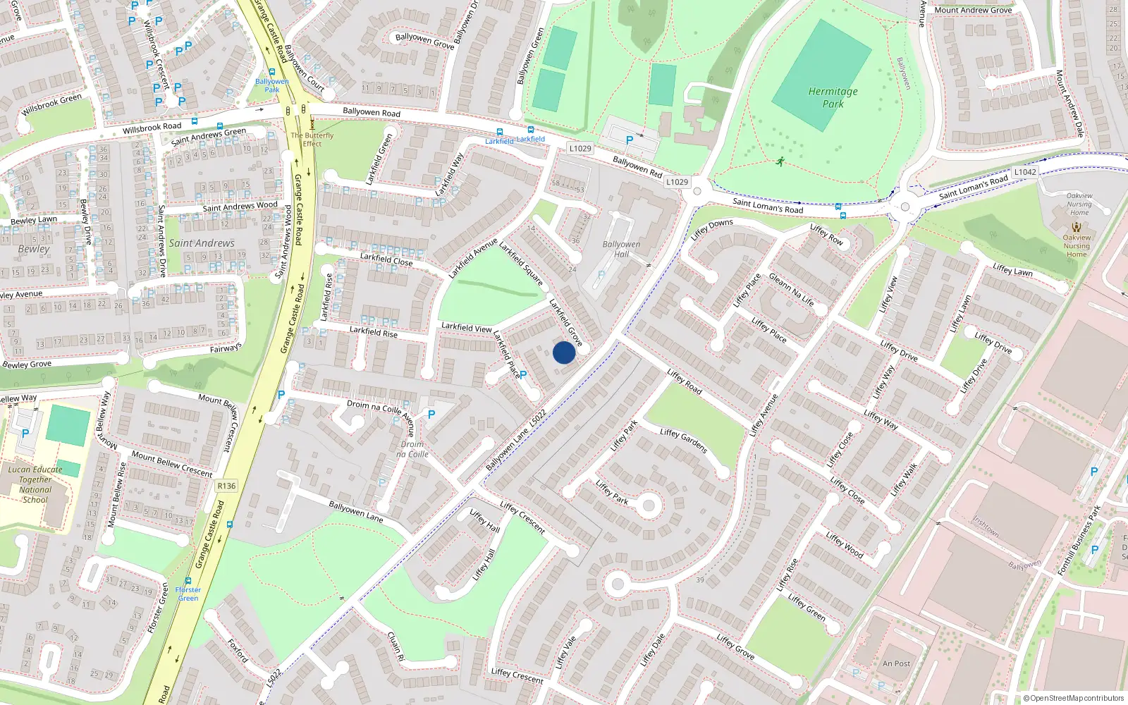 Overhead map showing the location of 8 Larkfield Grove, Lucan