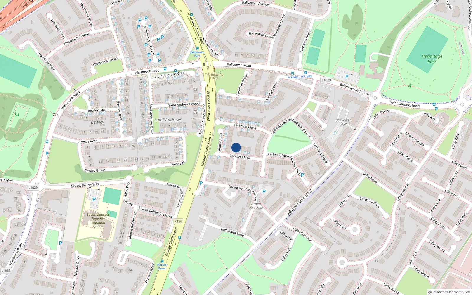 Overhead map showing the location of 8 Larkfield Rise, Lucan
