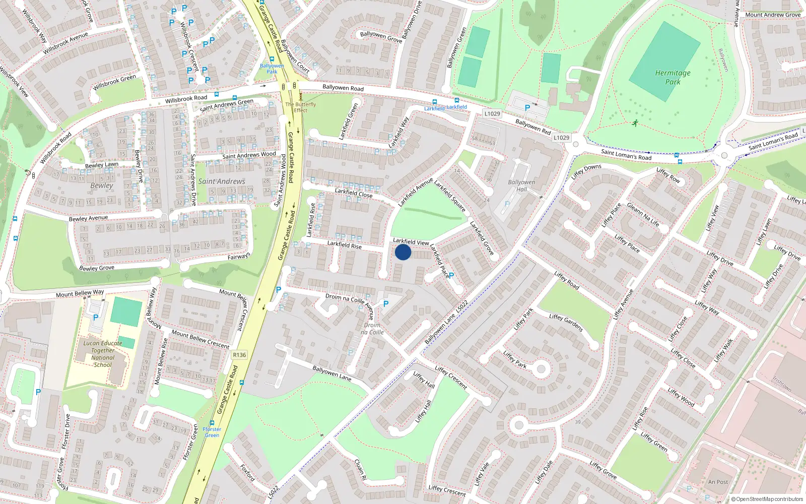 Overhead map showing the location of 8 Larkfield View, Lucan