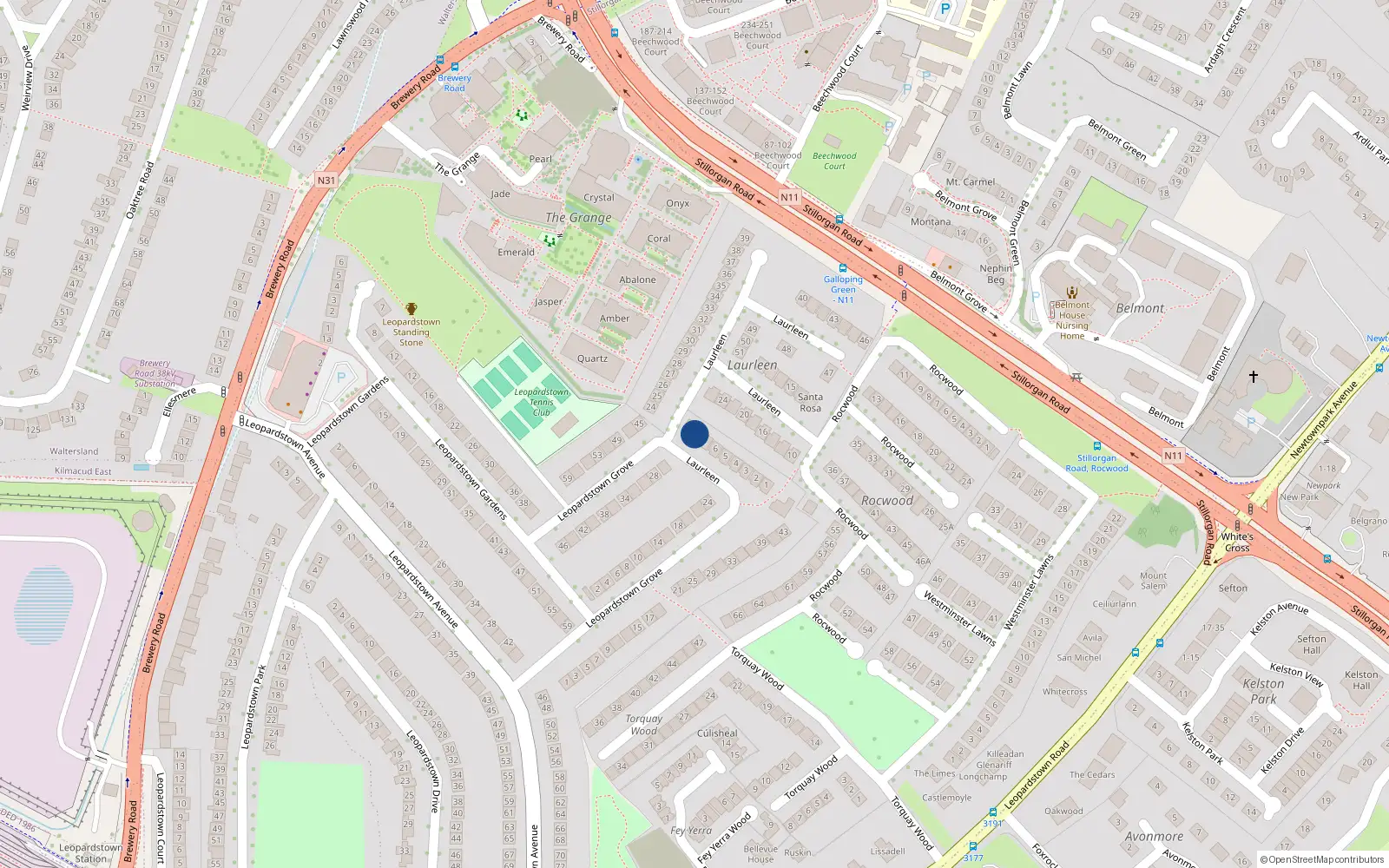 Overhead map showing the location of 8 Laurleen, Blackrock, Dublin