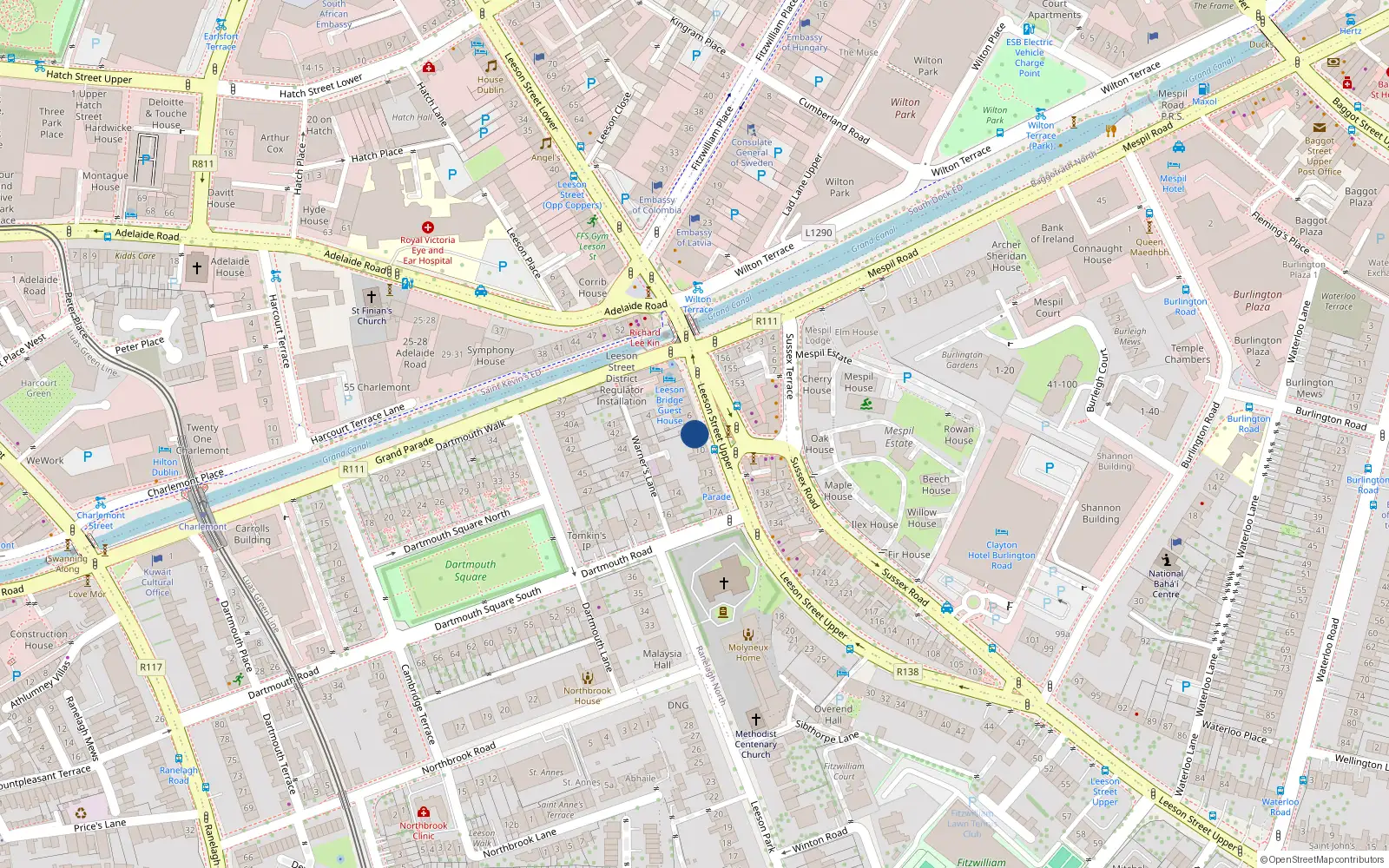 Overhead map showing the location of 8 Leeson Street Upper, Dublin 4