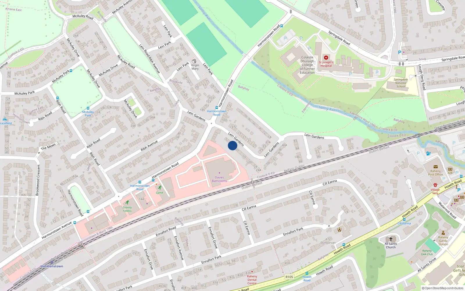 Overhead map showing the location of 8, Lein Gardens, Artane Dublin 5