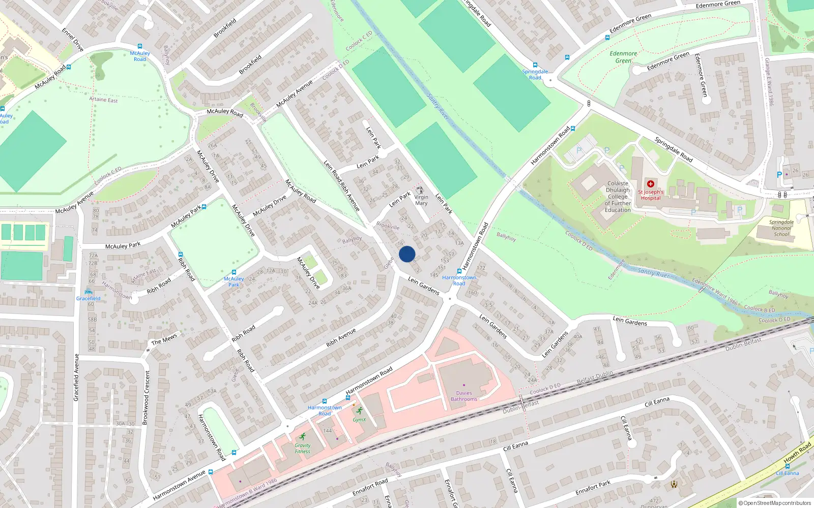 Overhead map showing the location of 8 Lein Road, Dublin 5