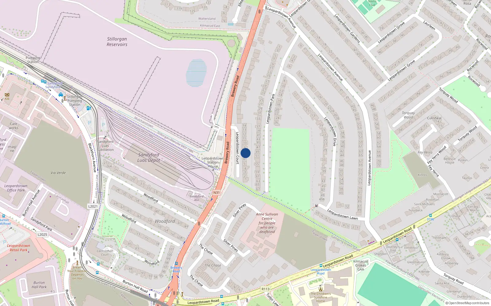 Overhead map showing the location of 8 Leopardstown Court, Stillorgan