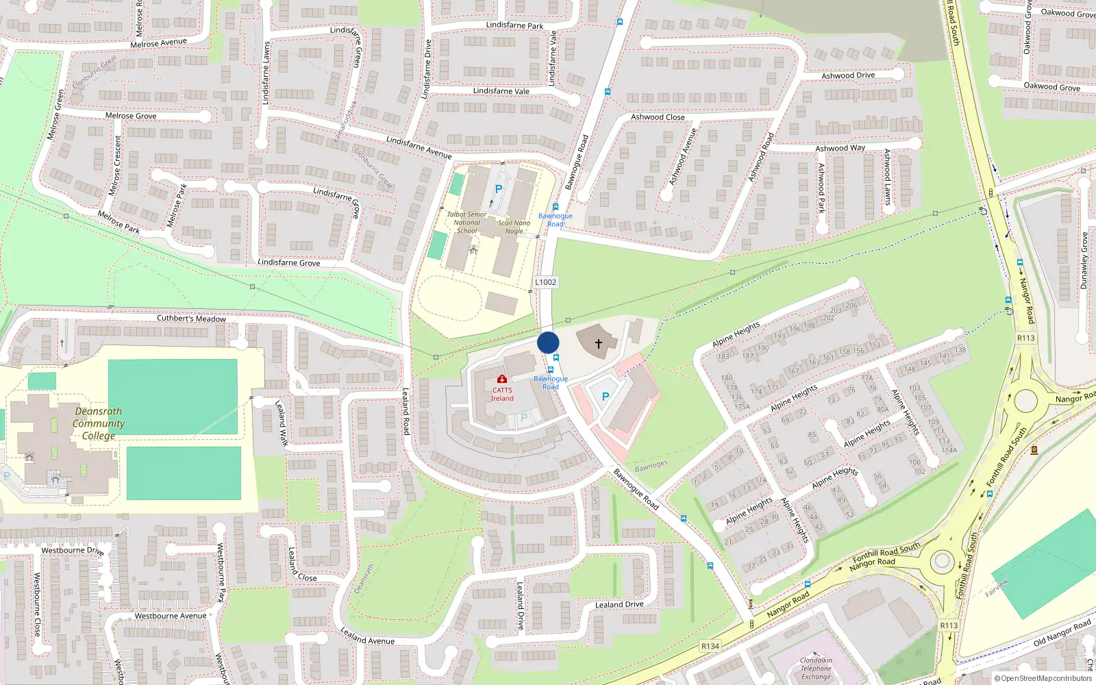 Overhead map showing the location of 8 Leyland Walk, Bawnogue Road, Clondalkin