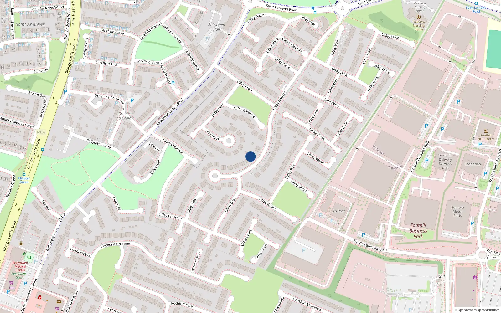 Overhead map showing the location of 8 Liffey Avenue, Lucan