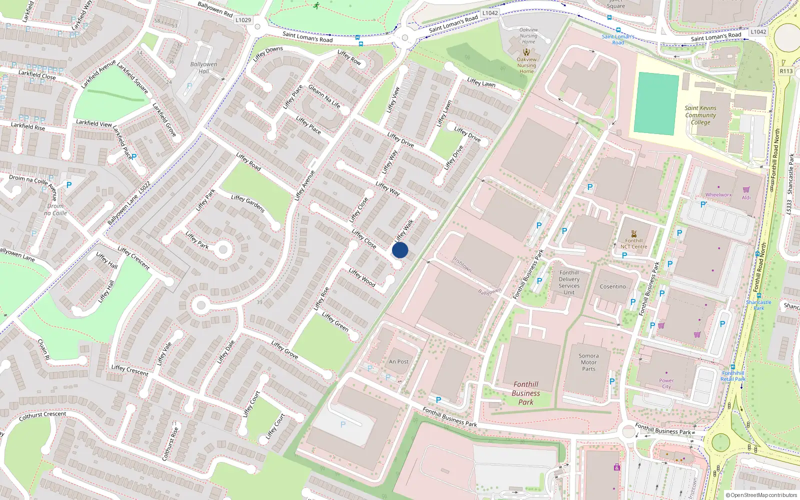 Overhead map showing the location of 8 Liffey Close, Lucan