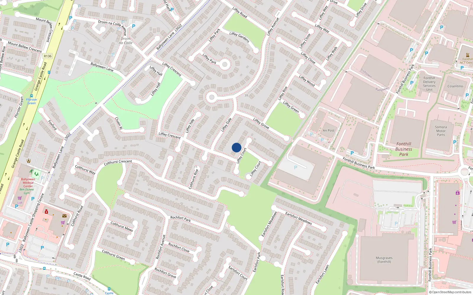 Overhead map showing the location of 8 Liffey Court, Lucan