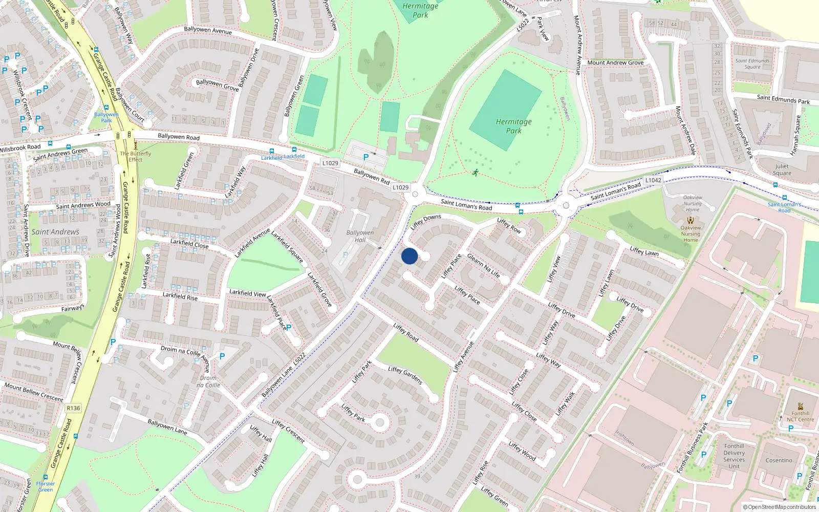 Overhead map showing the location of 8 Liffey Downs, Lucan