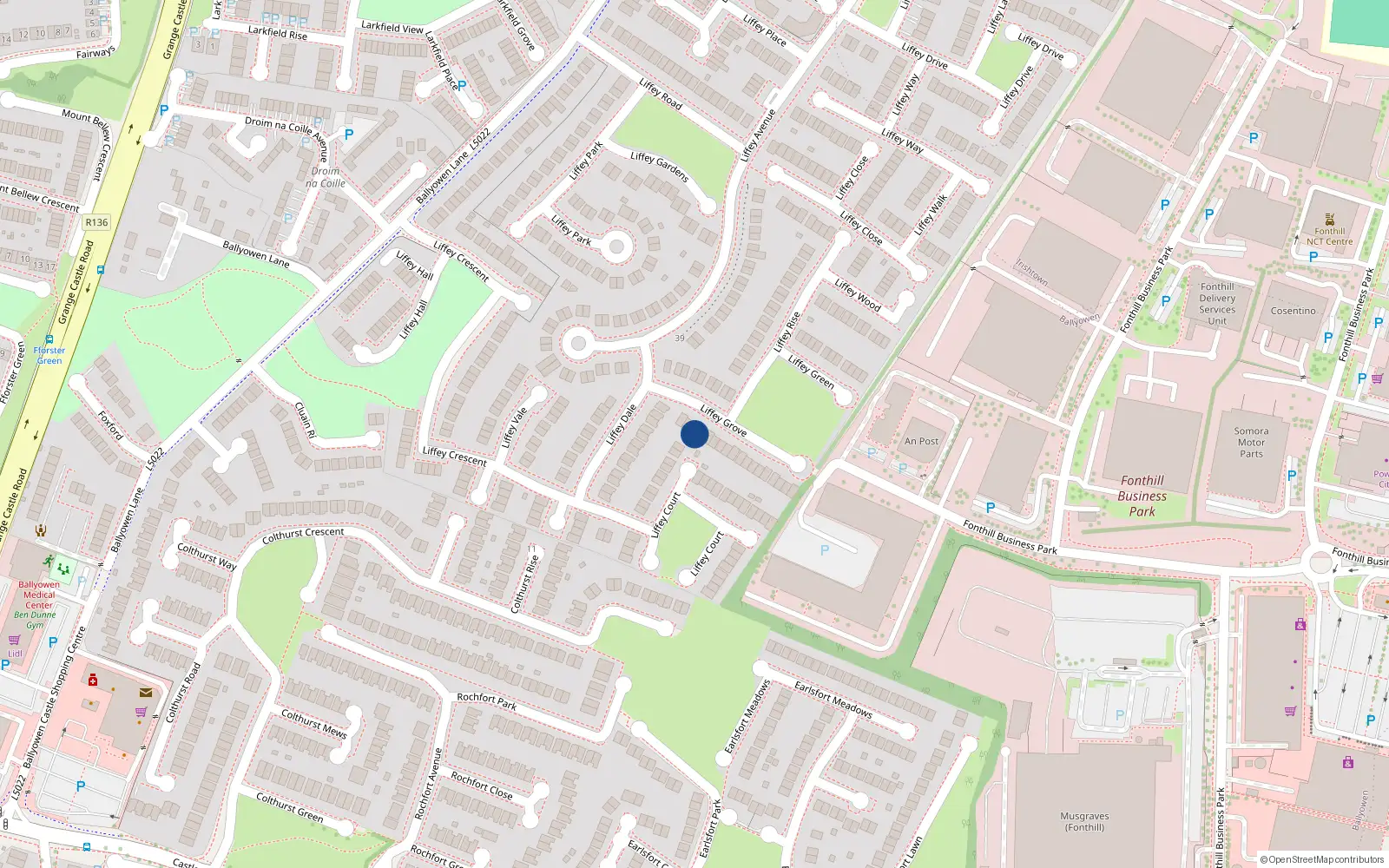 Overhead map showing the location of 8 Liffey Grove, Lucan