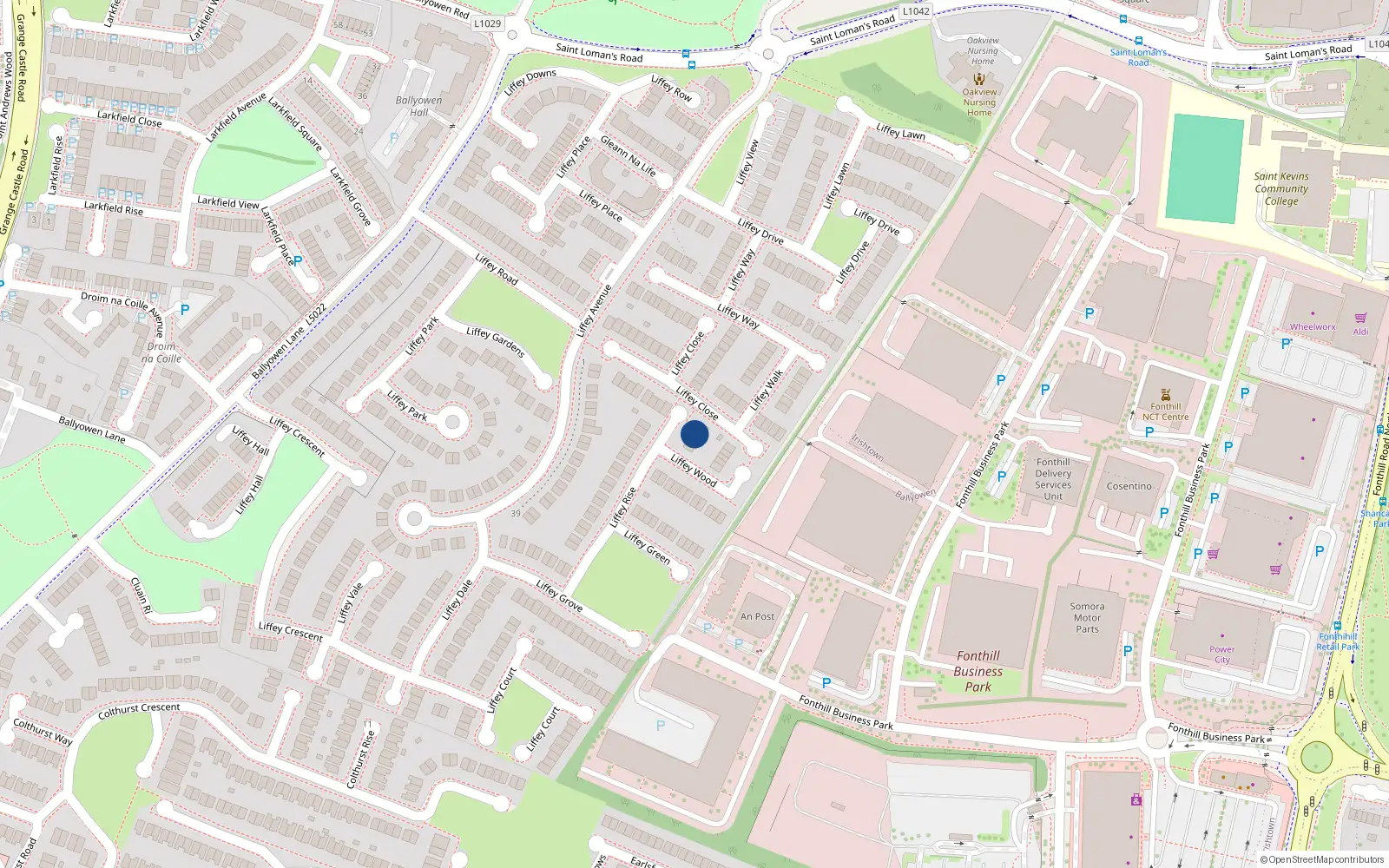 Overhead map showing the location of 8 Liffey Rise, Liffey Valley Park, Lucan
