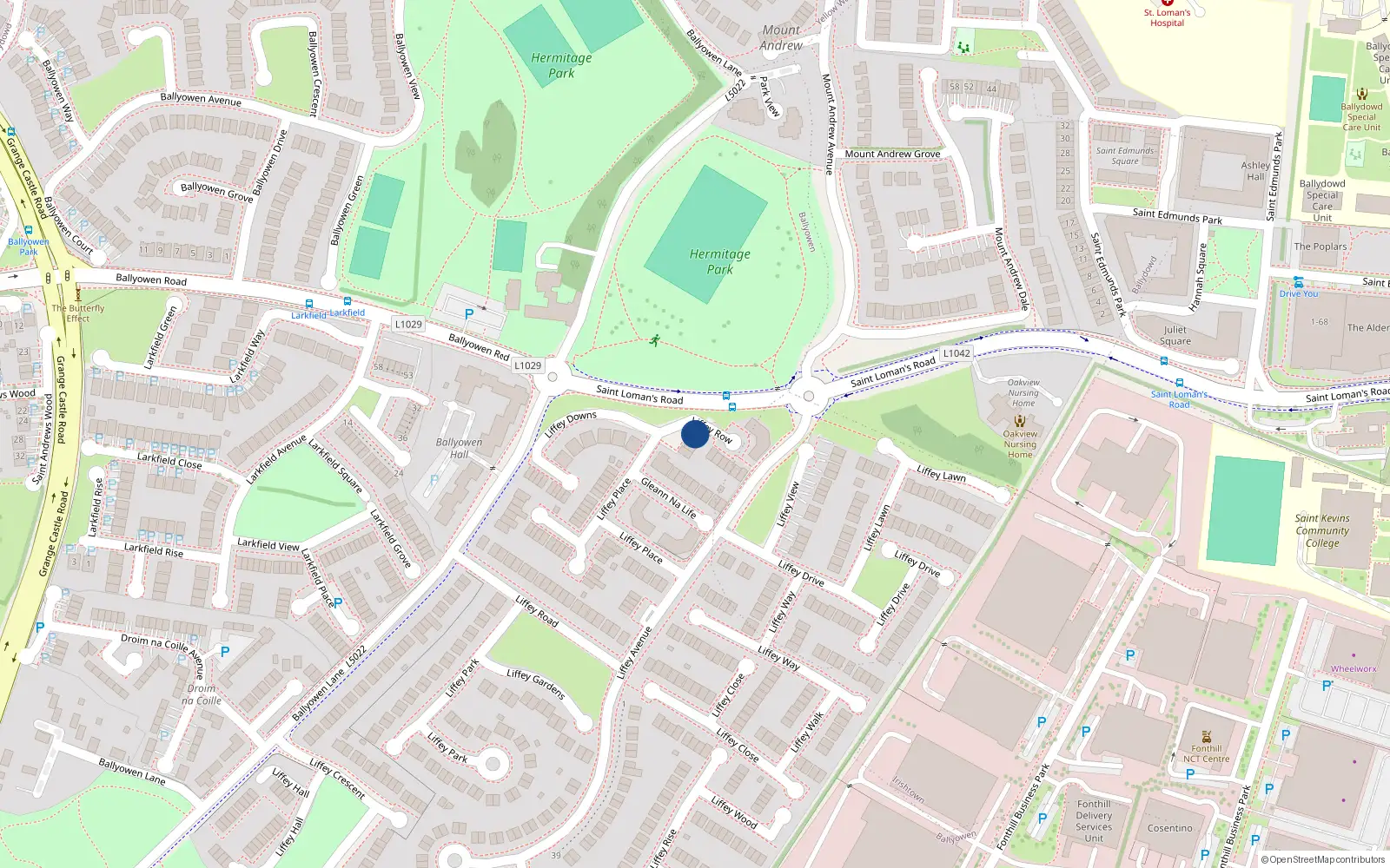 Overhead map showing the location of 8 Liffey Row, Liffey Valley Park, Lucan