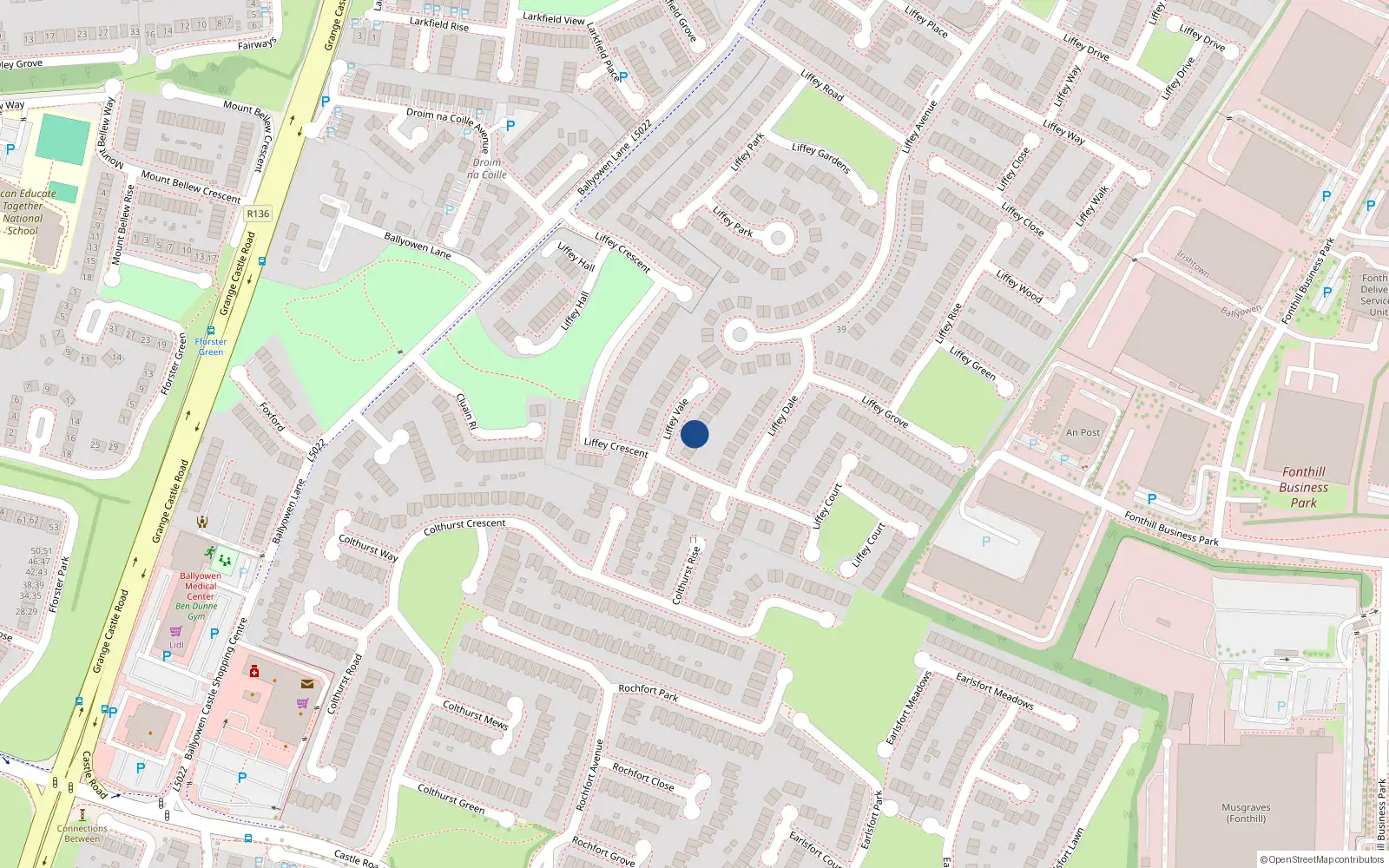 Overhead map showing the location of 8 Liffey Vale, Lucan