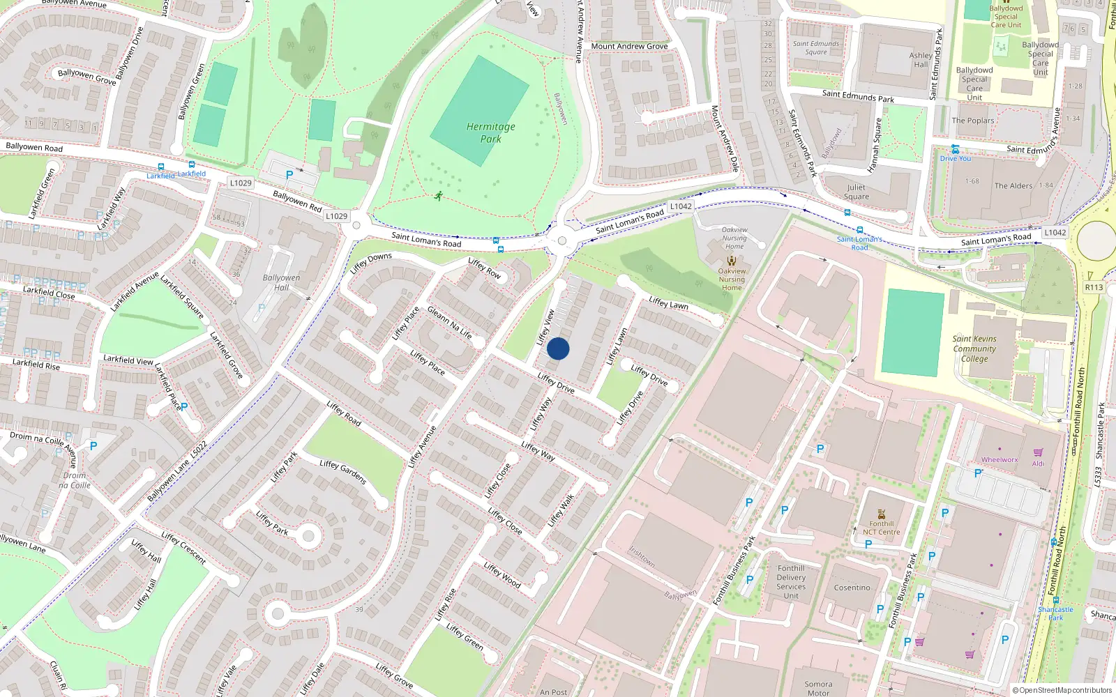 Overhead map showing the location of 8 Liffey View, Lucan