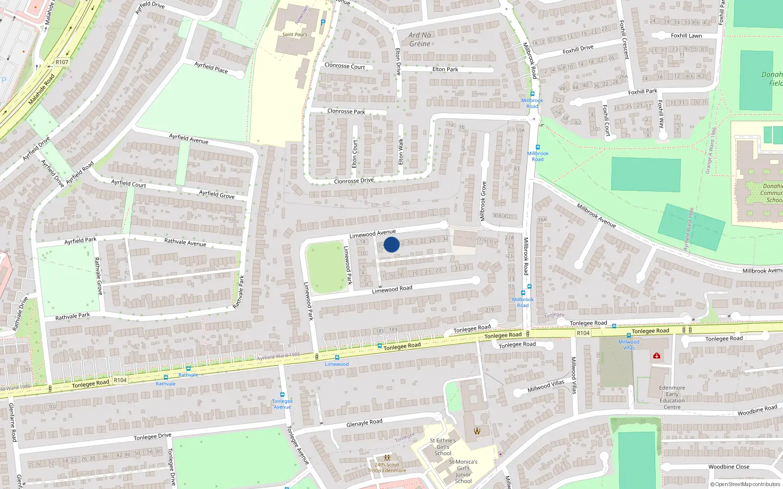 Overhead map showing the location of 8 Limewood Avenue, Raheny, Dublin 5