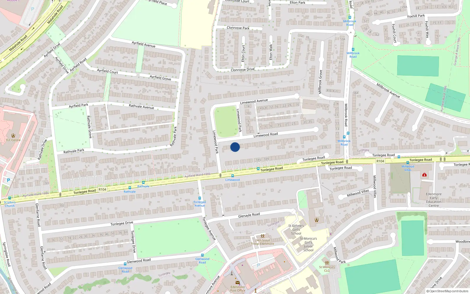 Overhead map showing the location of 8 Limewood Road, Dublin 5