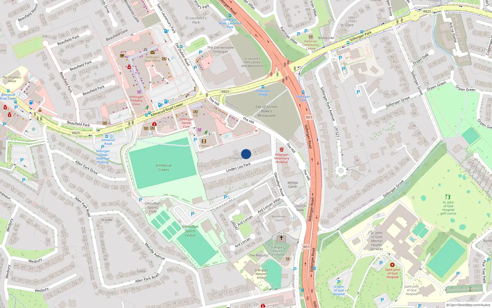 Overhead map showing the location of 8 Linden Lea Park, Dublin