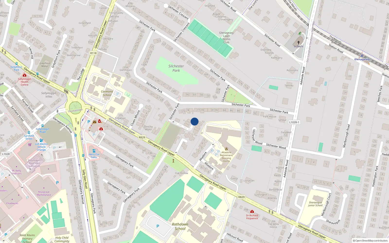 Overhead map showing the location of 8 Lynnwood, Silchester Park, Glenageary