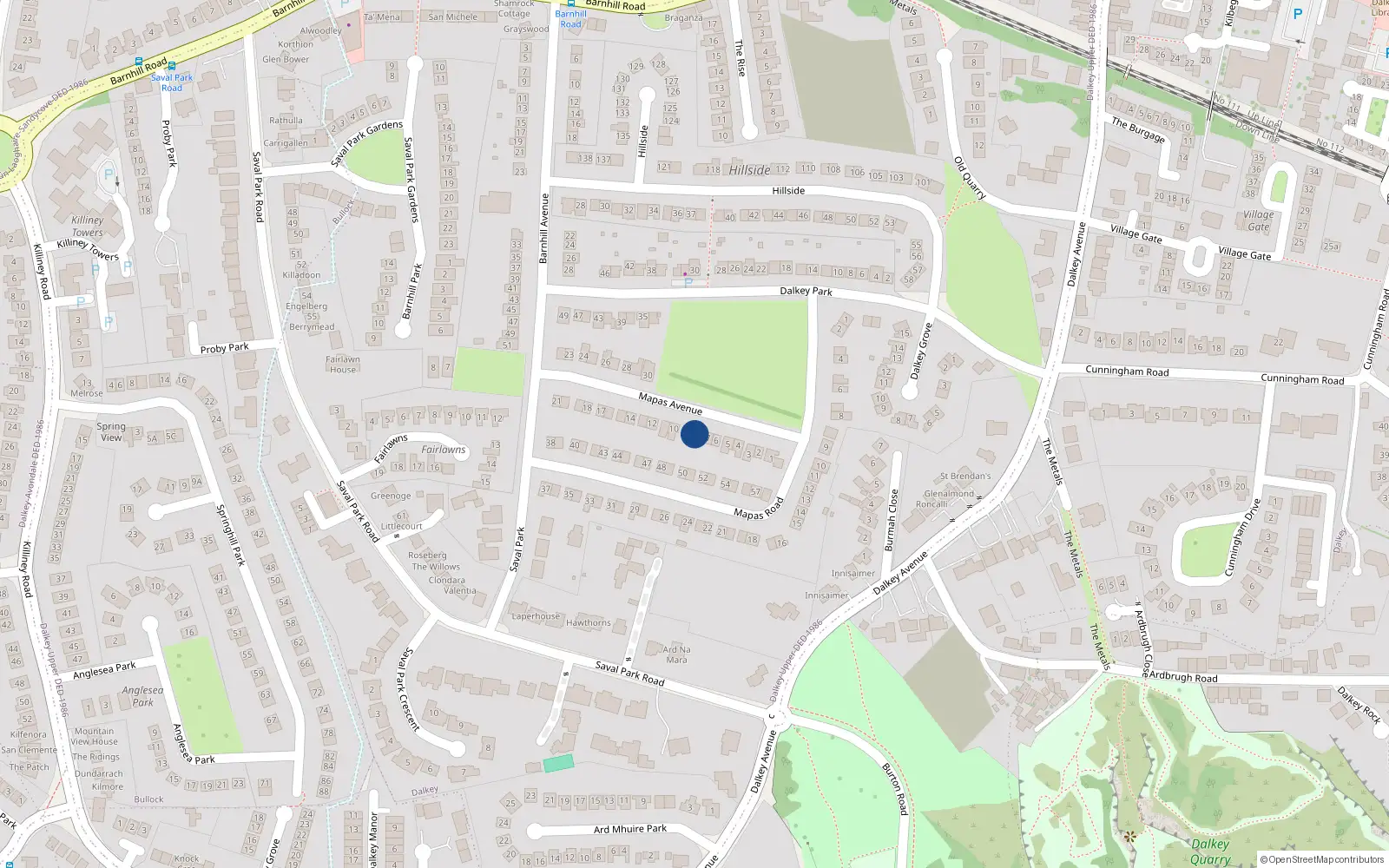 Overhead map showing the location of 8 Mapas Avenue, Dalkey